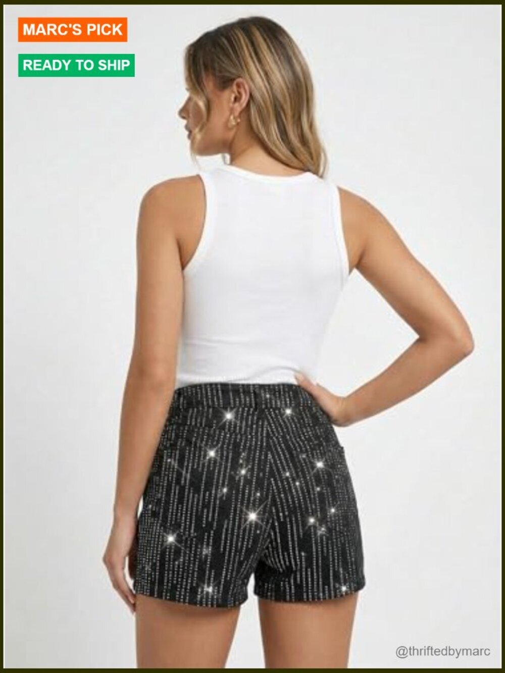 High Waisted Denim Shorts with Rhinestone Embellishments for Party Outfits - Picture 4 of 7